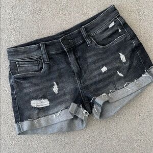 Distressed Black Denim Shorts